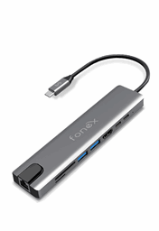 Bild von Aluminium Multiport 8-in-1-Hub mit HDMI-Anschluss, 2 USB 3.0-, 2 TYP C-PD, SD-Lesegerät, Micro-SD-Lesegerät, LAN Grau